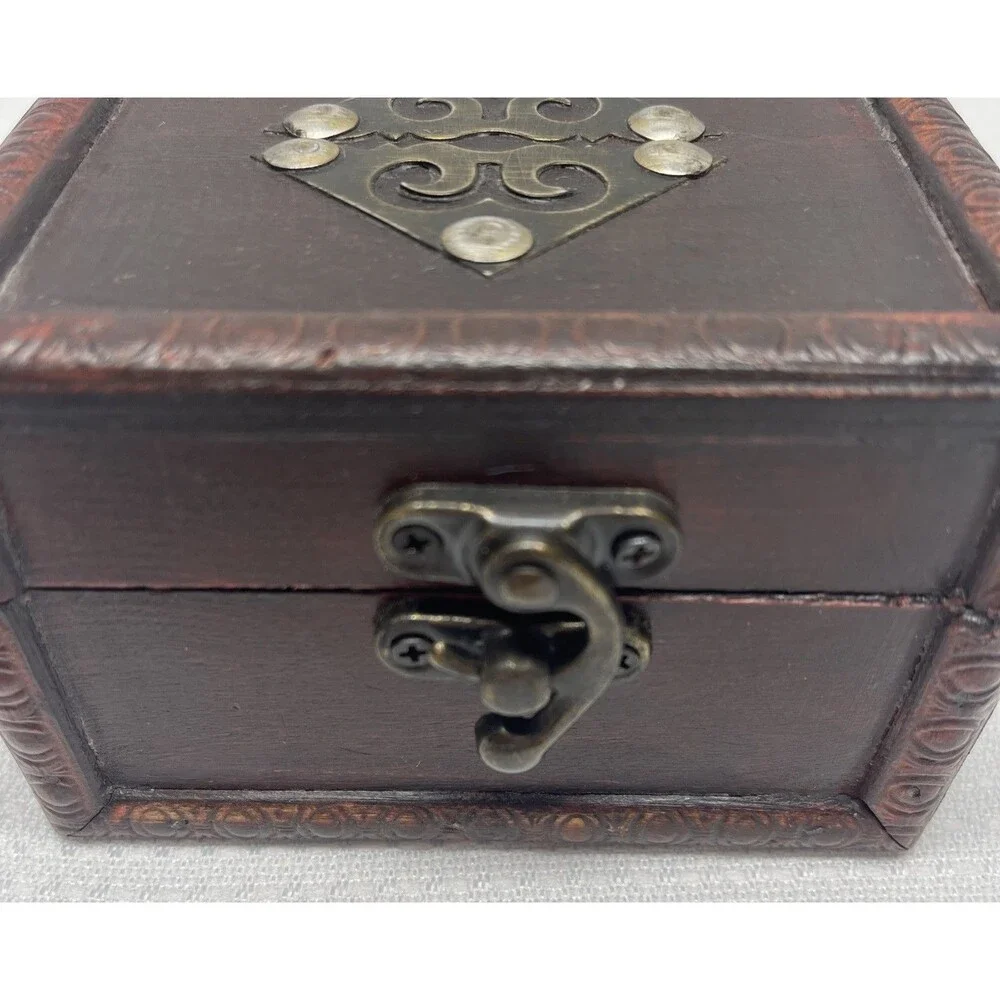 Handmade Chinese Wooden Jewelry Box Ornate Metal Fittings 4.5